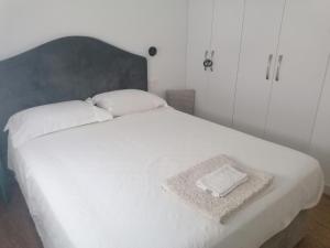略迪奥El Manzanal - gateway to the mountains and Bilbao的卧室配有一张白色大床和灰色床头板