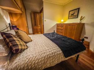因弗内斯Cathedral Apartment的一间卧室配有带枕头的床铺和梳妆台