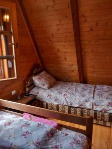 ŠavnikOdmor的小木屋内一间卧室,配有两张床