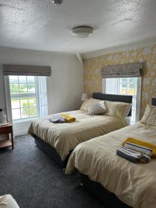 LlangristiolusHolland arms hotel的一间卧室设有两张床和两个窗户。