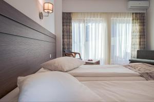 百乐·奥拉内斯蒂Hotel Cascada BAILE OLANESTI的酒店客房设有两张床和窗户。