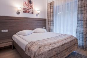 百乐·奥拉内斯蒂Hotel Cascada BAILE OLANESTI的一间卧室设有一张床和一个大窗户