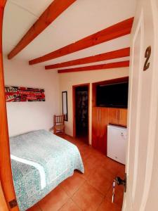 阿尔加罗沃Cabañas Garcia的一间卧室配有一张床和一台平面电视