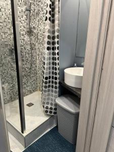 叶卡布皮尔斯Hugo 2的带淋浴和盥洗盆的浴室
