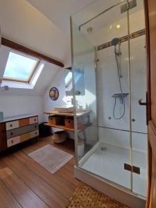 Thiers-sur-ThèveCountryhouse close to Senlis and Parc Asterix的带淋浴和盥洗盆的浴室