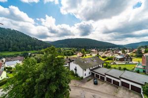恩茨克勒斯特勒Schwarzwaldsuite mit Panorama Waldblick的享有山区小镇的空中景色