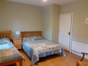 塔拉莫尔Killooley Lodge的一间卧室设有两张床和一扇门