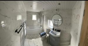 尼思THE SOUTH VALLEY HOME的浴室配有盥洗盆、卫生间和浴缸。