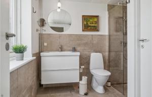 斯瓦讷克Amazing Apartment In Svaneke With Kitchen的一间带卫生间、水槽和镜子的浴室