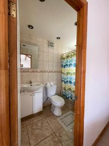 安加罗阿Mata ki te Rangi Rapa Nui的一间带卫生间和水槽的浴室