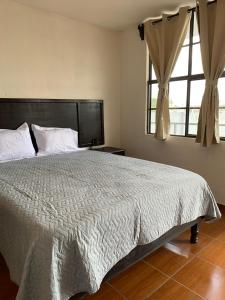 GuadalupeFinca del Rincón的一间卧室设有一张大床和一个窗户。