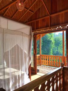 武吉拉旺Rambai Tree Jungle Lodges的享有森林景致的门廊上屏蔽的窗户