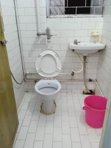 加尔各答Centerpoint Guest House的一间带卫生间和水槽的浴室