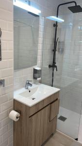马德里C7 Exclusiva zona Madrid的浴室配有盥洗盆和带镜子的淋浴