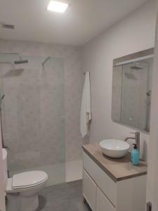 曼萨纳雷斯DIVINA GUEST HOUSE的浴室配有卫生间、盥洗盆和淋浴。