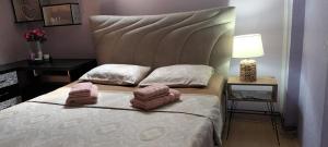 皮罗特Apartman Gaga的一间卧室配有一张床,上面有两条毛巾
