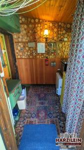 ZorgeArode Hütte Harzilein - Romantic tiny house on the edge of the forest的客房内设有带水槽和卫生间的浴室