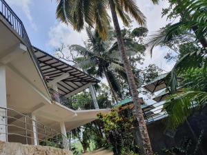 代尼耶耶Singheraja Lodge的一座拥有楼梯和棕榈树的房子