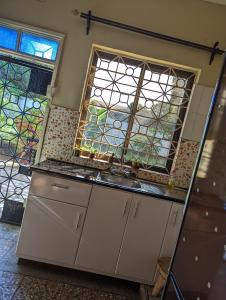 莫希The Lion King Homestay的厨房设有水槽和窗户。