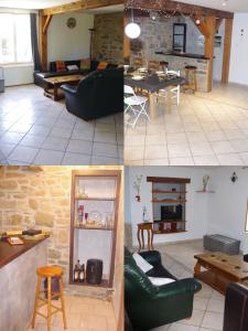 Gréville-HagueGîte du Lieu Piquot的享有4个不同景色的客厅和厨房