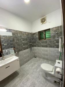 拉瓦尔品第Alpha Guest House的一间带卫生间和水槽的浴室
