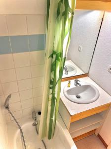 德沃吕伊APPARTEMENT CHALETS DU SUPER D的带淋浴、盥洗盆和浴缸的浴室