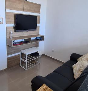 马蒂尼奥斯Apto completo praia Caioba的带沙发和平面电视的客厅
