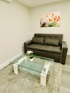 多伦多VJ Home的带沙发和玻璃茶几的客厅