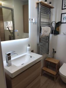 马德里Villaverde Rooms, privada baño compartido的一间带水槽、卫生间和镜子的浴室