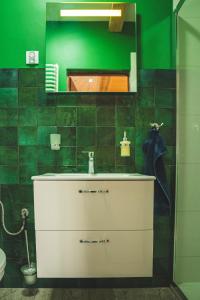 KoszarawaJałowcówka Centrum Aktywności Psychoruchowej的一间带水槽和绿色墙壁的浴室