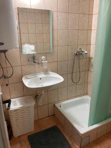 贝拉茨尔克瓦Apartman K 99, Karadjordjeva 99, Bela Crkva的浴室配有盥洗盆和浴缸。
