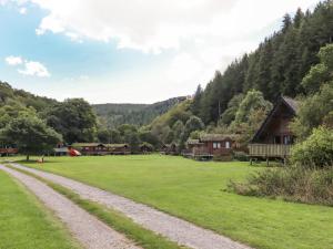 埃克塞特Dartmoor Retreat Lodge的房屋前有一条土路的草地