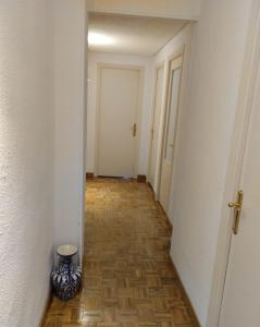 马德里Habitación luminosas en Vista Alegre的地板上空的走廊,有花瓶