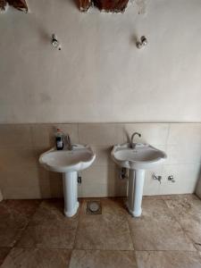 锡瓦Forest Camp Siwa - كامب الغابة的一间在客房内设有两个白色盥洗盆的浴室