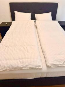 因特拉肯Interlaken Best View Deluxe Apartment的两张带白色床单和枕头的床