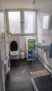 波鸿Uni-nähes Apartmenthaus mit Garten的一间带卫生间和水槽的浴室