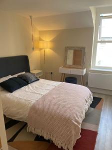 伦敦Luxury London Oasis的一间卧室设有一张大床和一个窗户。