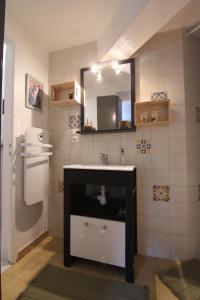 索沃泰尔joli studio indépendant avec kitchenette的一间带水槽和镜子的浴室