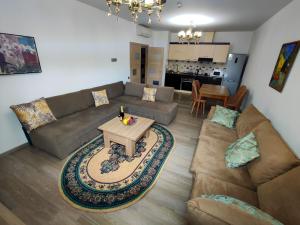 巴库Апартаменты у моря - в "Green City RESORT"的客厅配有沙发和桌子