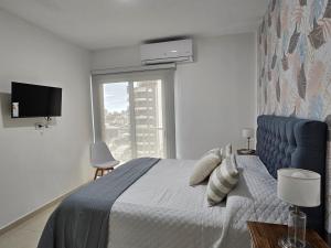 科连特斯Rio Parana alta Vista的一间卧室设有一张大床和一个窗户。