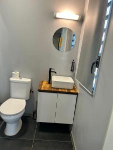 马罗尼河畔圣洛朗JEALYA TOURISTIQUES的浴室设有白色的卫生间和镜子