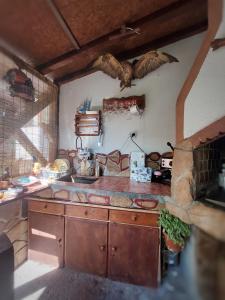 萨帕雷瓦巴尼亚Стаи за гости Върбите的厨房配有木制橱柜和台面