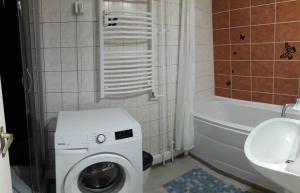 尼赖吉哈佐Sweet Dreams Apartman的一间带洗衣机和水槽的浴室