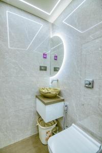 孟买La Hotel Metro near BKC的一间带水槽、卫生间和镜子的浴室