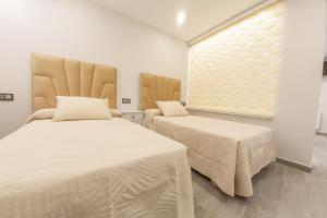 比利亚卡里略VTAR Puerta Del Sol的一间卧室设有两张床和窗户。