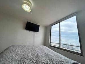 圣地亚哥Private apartment in Santiago的一间卧室设有一张床和一个大窗户