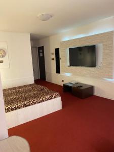 沃伦塔里Karra Hotels的配有一张床和一台平面电视的酒店客房