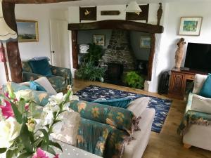 PorthallowFuchsia Cottage的带沙发和壁炉的客厅