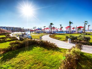 马特鲁港波尔图玛特鲁海滩度假酒店的享有棕榈树公园和阳光的景致