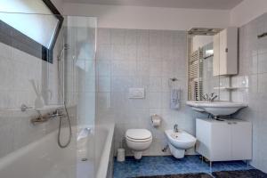 GronoCasa Oliver, tra la Calanca e i castelli di Bellinzona的浴室配有卫生间、盥洗盆和浴缸。